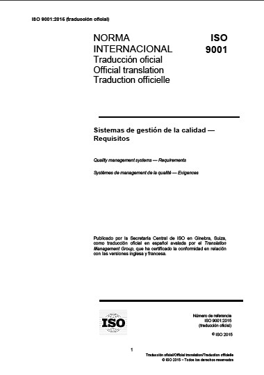 Portada de NORMA INTERNACIONAL ISO 9001