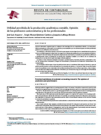 Portada de Utilidad percibida de la producción academica - contable