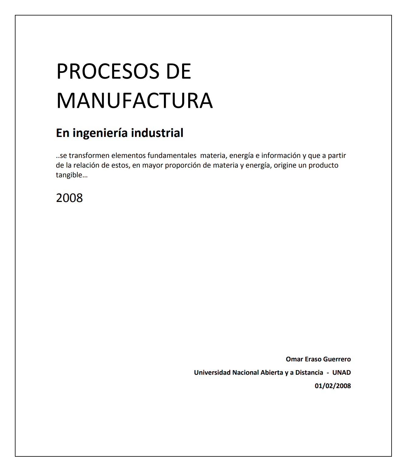Portada de Procesos de Manufactura en Ingeniería Industrial