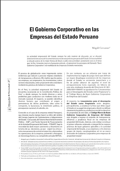 Portada de El Gobierno Corporativo en las Empresas del Estado Peruano