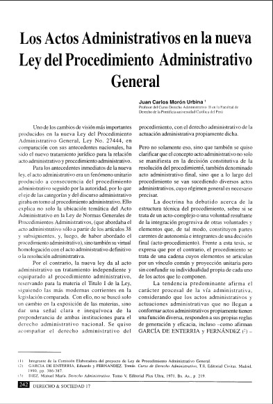 Portada de Los Actos Administrativos en la nueva Ley del Procedimiento Administrativo General